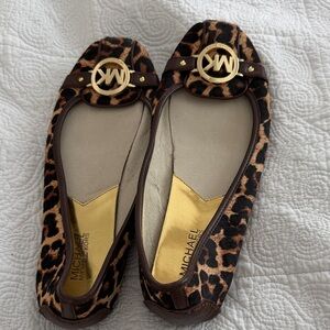 Michael Kors Animal Print Flats with Gold Accents